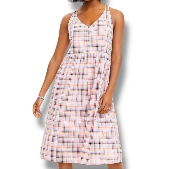 LOFT Dresses & Skirts - NWT LOFT Plaid Multicolored Strappy Button Midi Dress - Size 10